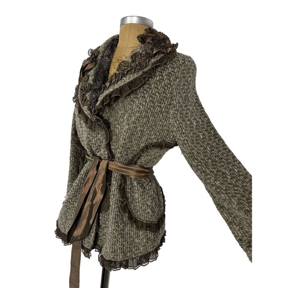 Hope Emma Darling Cardigan Wool Blend Sweater Ruffles Flowers Rabbit Fur - Picture 4 of 10